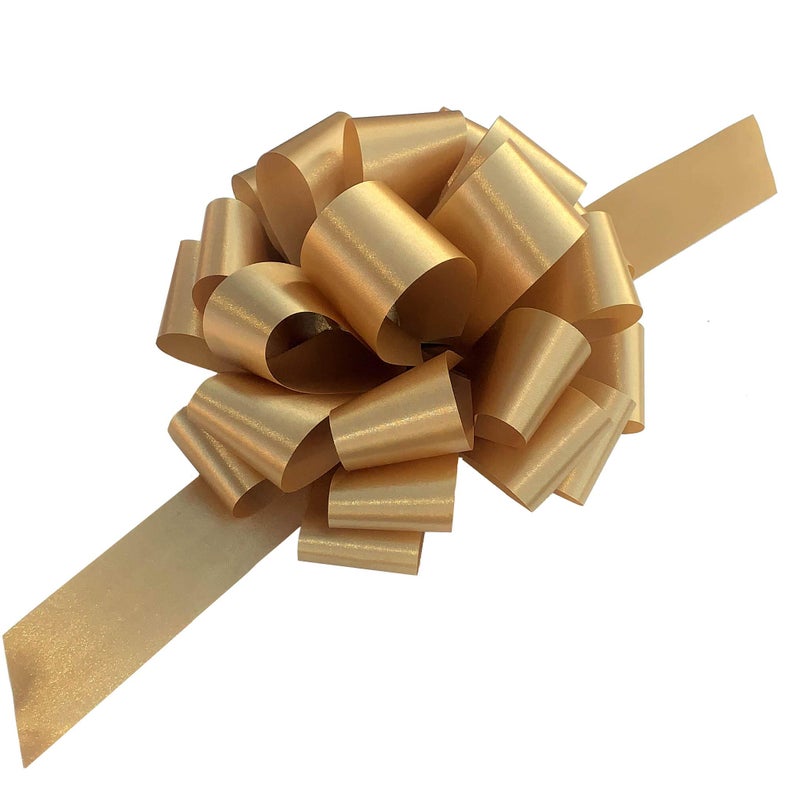 GiftWrap Etc. Large Gold Ribbon Pull Bows - 9"" Wide  Set of 6  Fall Decoration  Thanksgiving  Christmas  Gift Basket  Presents  Anniversary  Birthday  Wreath  Swag  Fundraiser  Classroom  Office  NYE - Image 1